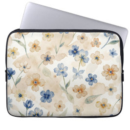 Capa Para Notebook Watercolour Blue and Yellow Floral 