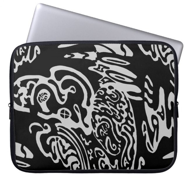 Capa Para Notebook "Wave Creature" B&W abstrato Art (Frente)