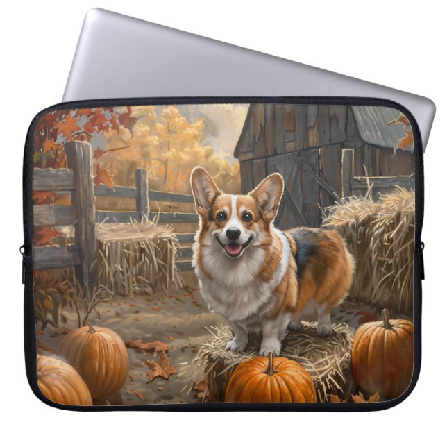 Capa Para Notebook Welsh Corgi Autumn Pumpkin Fazenda (Frente)