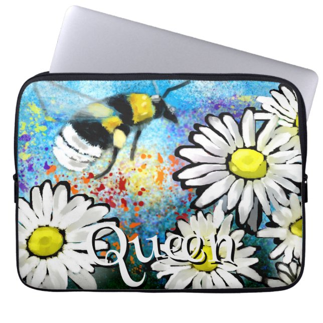 Capa Para Notebook Whimsical Bumble Bee in Daisies Personalized (Frente)