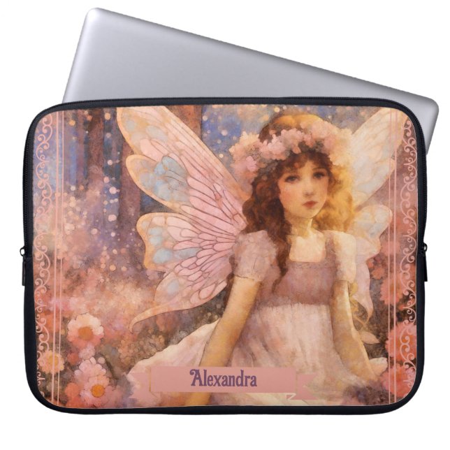 Capa Para Notebook Whimsical Fairy in Dreamy Pink Floral Garden (Frente)