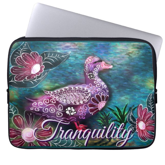 Capa Para Notebook Whimsical Floral Duck Purple Teal Personalized (Frente)