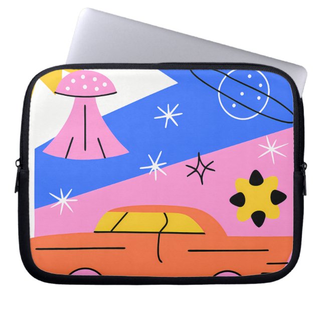 Capa Para Notebook Whimsical Flying Car Dreamscape Illustration (Frente)