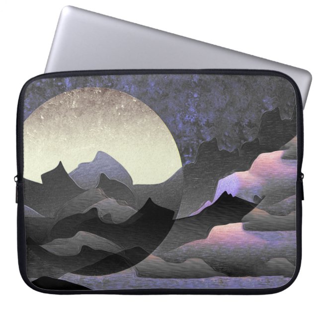 Capa Para Notebook Whimsical Moon and Mountains Abstract Art (Frente)