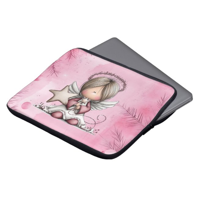 Capa Para Notebook Whimsical Pink Christmas Angel (Frente Topo)