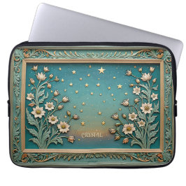 Capa Para Notebook Whimsical Wildflower Evening Art Nouveau Teal
