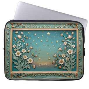 Capa Para Notebook Whimsical Wildflower Evening Art Nouveau Teal