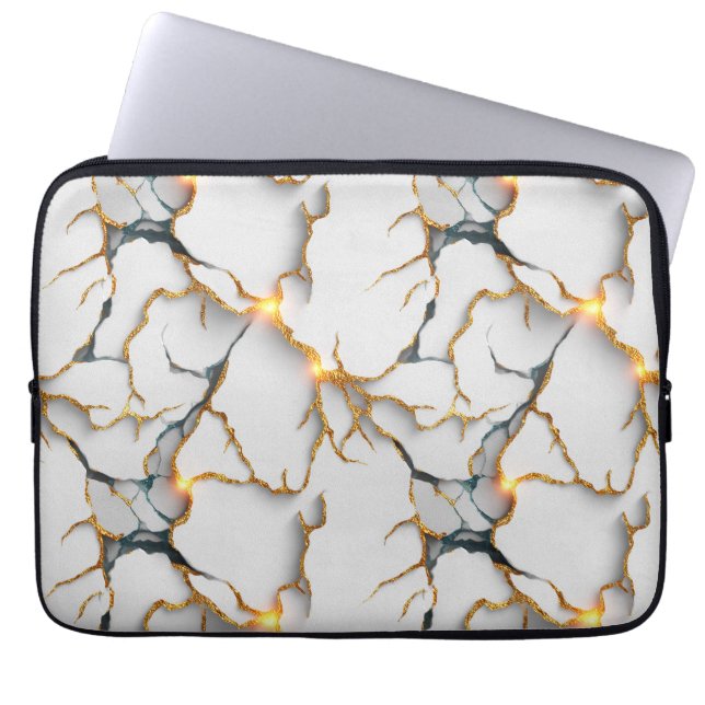 Capa Para Notebook White Marble Texture with Glowing Gold Veins (Frente)