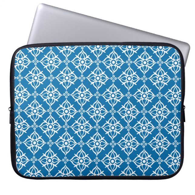 Capa Para Notebook White Star Damask on Cerulean Blue (Frente)