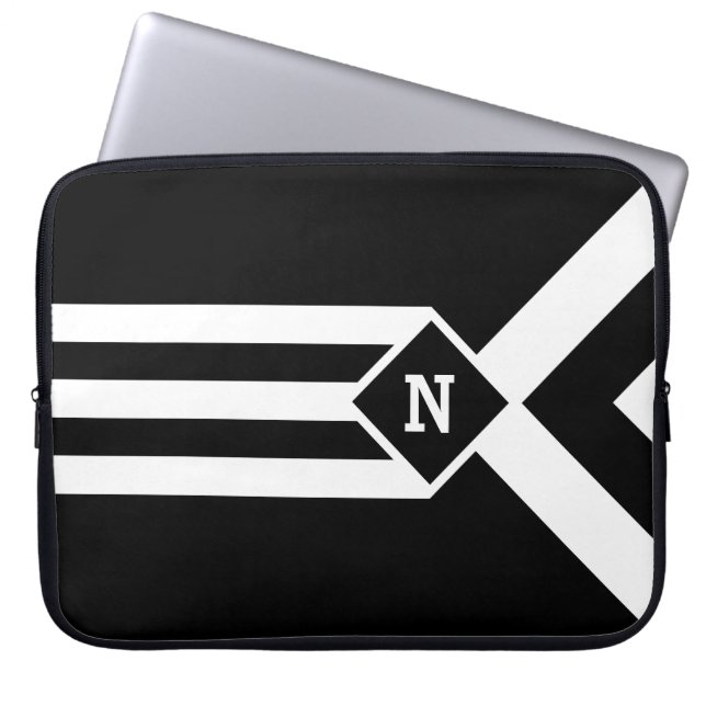 Capa Para Notebook White Stripes e Chevrons a preto com monograma (Frente)