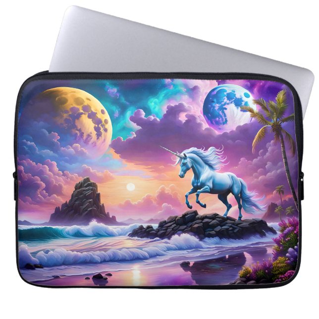 Capa Para Notebook White Unicorn Fantasy Tropical Beach (Frente)