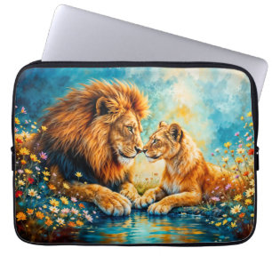 Capa Para Notebook Wildlife Lion Lioness fantasia arte romântica