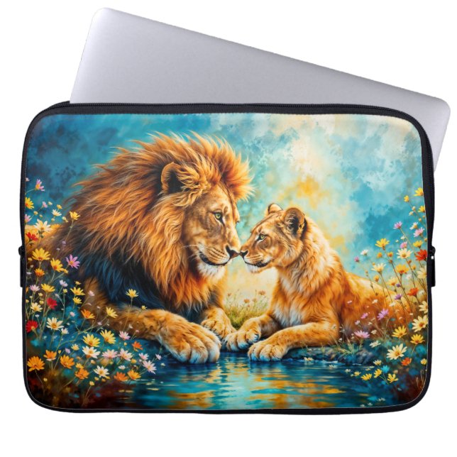 Capa Para Notebook Wildlife Lion Lioness fantasia arte romântica (Frente)