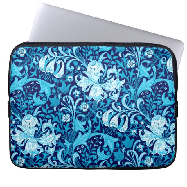 Capa Para Notebook William Morris Iris e Lily, Indigo Blue & White (Frente)