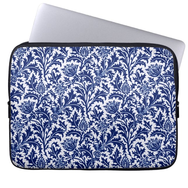 Capa Para Notebook William Morris Thistle Damask, Cobalto Azul e Bran (Frente)