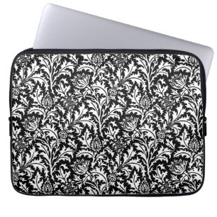 Capa Para Notebook William Morris Thistle Damask, Preto e Branco