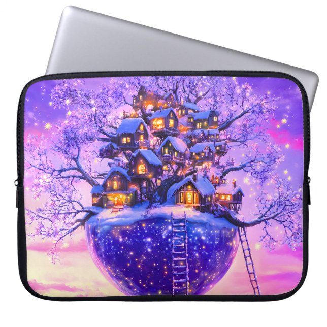 Capa Para Notebook Winter Fantasy Snowy Tree Village Landscape (Frente)