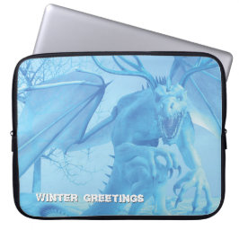 Capa Para Notebook Winter Greetings. Ice dragon with antlers