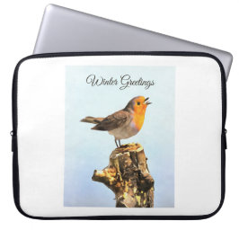 Capa Para Notebook Winter Greetings. Robin singing