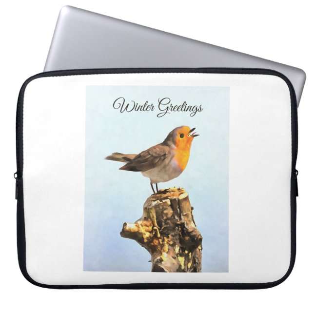Capa Para Notebook Winter Greetings. Robin singing  (Frente)