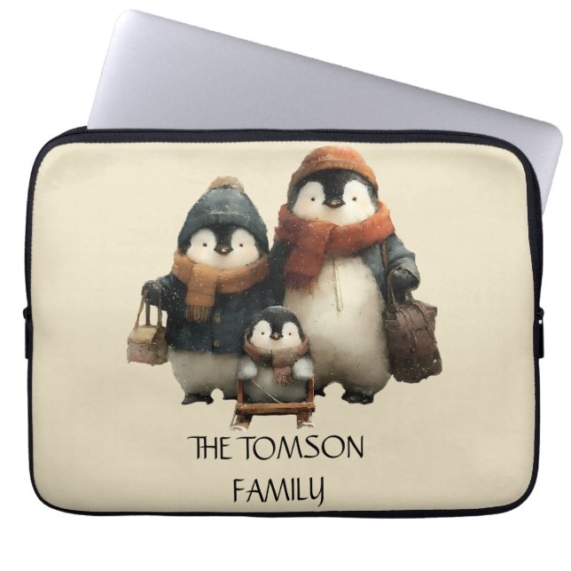 Capa Para Notebook Winter Penguin Family Personalized Design (Frente)