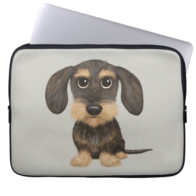 Capa Para Notebook Wirehaired Dachshund | Cachorro de Cartoon Teckel (Frente)