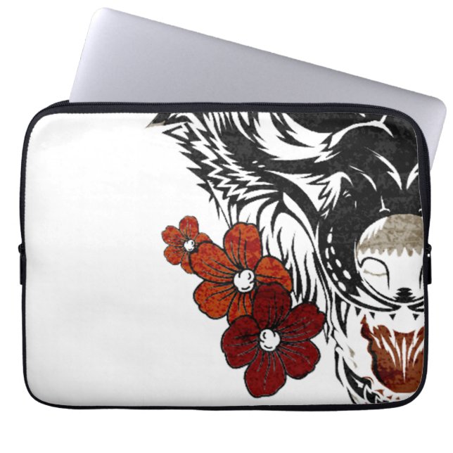 Capa Para Notebook Wolf Flower Tatoo Vintage (Frente)