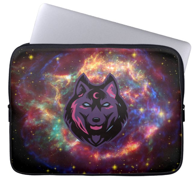 Capa Para Notebook Wolf Graphic Art, Lobo Cósmico Roxo (Frente)