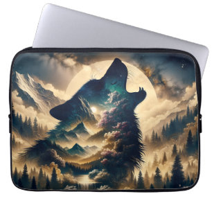Capa Para Notebook Wolf Howling na lua numa noite nublada