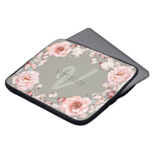 Capa Para Notebook Wreath Rosa de Aquarela Personalizada Sage Green