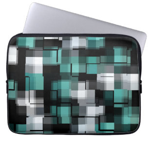 Capa Para Notebook Xadrez Abstrato azul-verde-azul-tênue