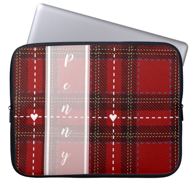 Capa Para Notebook Xadrez Coração Vermelho (Frente)
