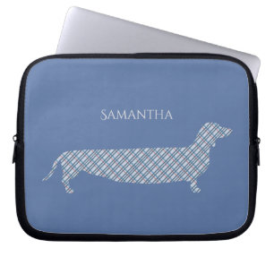 Capa Para Notebook Xadrez Dachshund em Blue Personalizado
