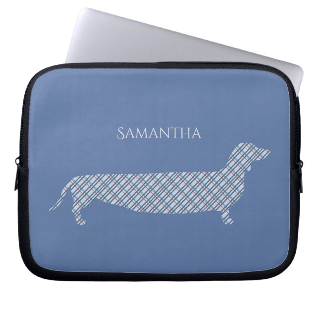 Capa Para Notebook Xadrez Dachshund em Blue Personalizado (Frente)