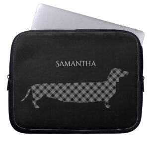 Capa Para Notebook Xadrez Dachshund em preto personalizado