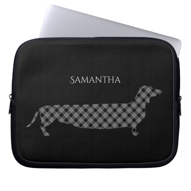 Capa Para Notebook Xadrez Dachshund em preto personalizado (Frente)