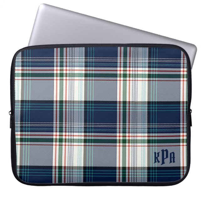 Capa Para Notebook Xadrez de múltiplos processos azul e branco monogr (Frente)