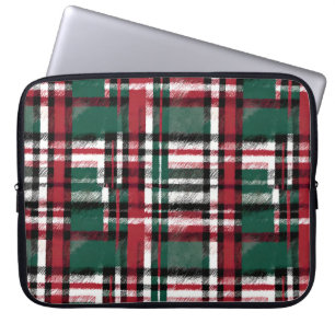 Capa Para Notebook Xadrez de Natal em Vermelho Verde Branco e Preto