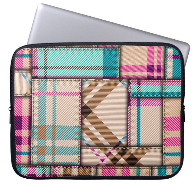 Capa Para Notebook Xadrez de retalhos, fundo sem costura. (Frente)