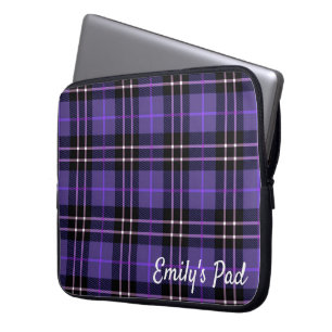 Capa Para Notebook Xadrez De Tartan Roxo Com Nome