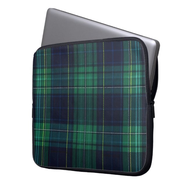 Capa Para Notebook Xadrez de Tartan Verde e Azul (Frente Esquerda)