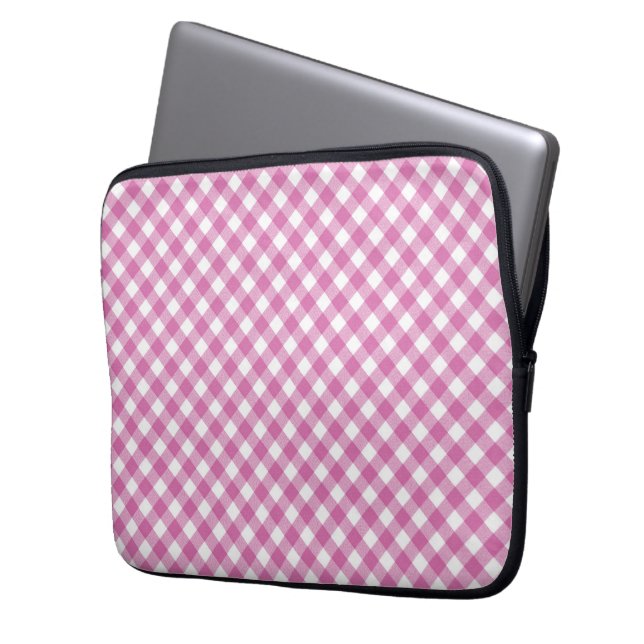 Capa Para Notebook Xadrez Diagonal Rosa e Branco  (Frente Esquerda)