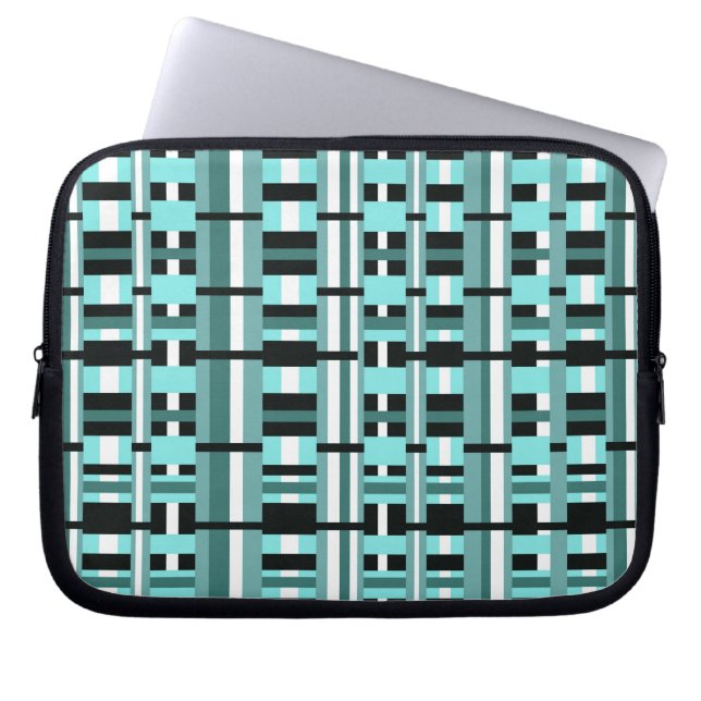 Capa Para Notebook Xadrez em Aqua, Teal, Preto e Branco (Frente)