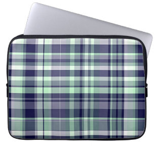 Capa Para Notebook Xadrez Mint, Marinho Azul, White Preppy Madras