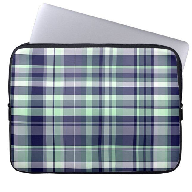 Capa Para Notebook Xadrez Mint, Marinho Azul, White Preppy Madras (Frente)