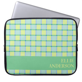 Capa Para Notebook Xadrez Moderno Azul Verde Lima Personalizado