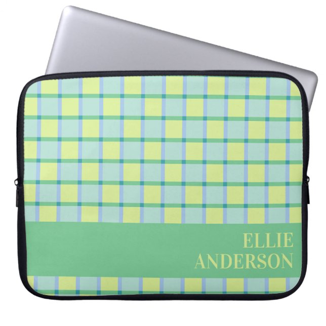 Capa Para Notebook Xadrez Moderno Azul Verde Lima Personalizado  (Frente)