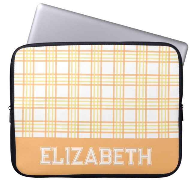 Capa Para Notebook Xadrez Moderno Preppy Varsity Laranja Amarelo (Frente)