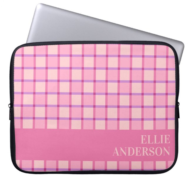 Capa Para Notebook Xadrez Moderno Rosa Roxo Personalizado (Frente)