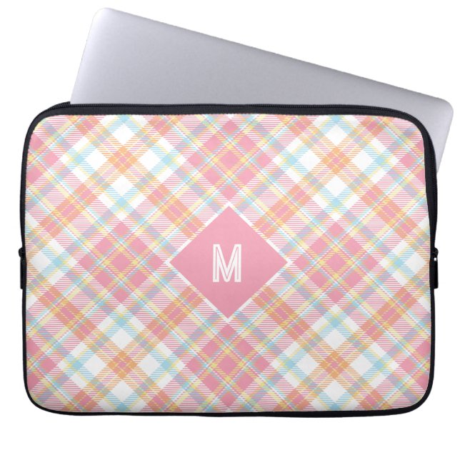 Capa Para Notebook Xadrez Monograma Personalizada / Padrão Tartan (Frente)